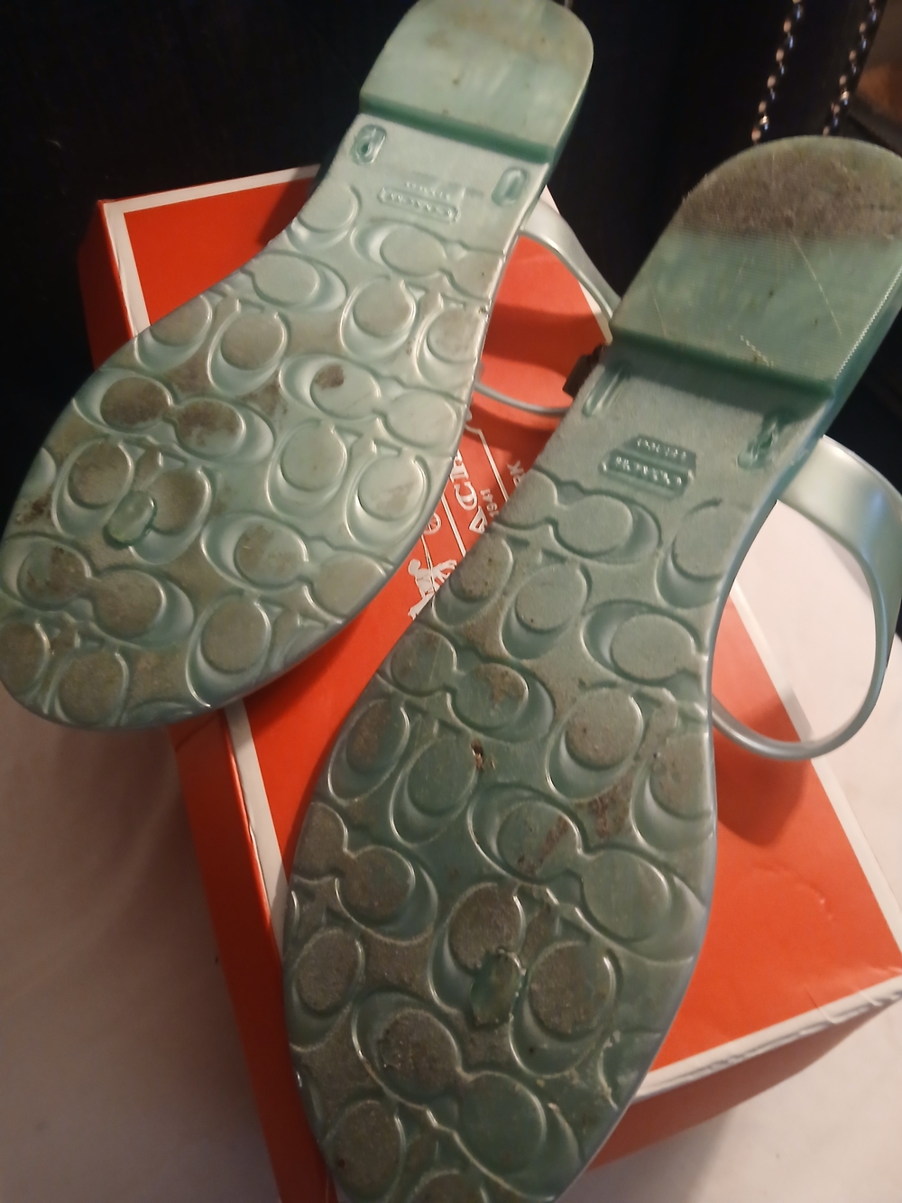 Coach Mint Green Paisley Jelly Thong Sandals with Floral Gem Accents Size 11 - Picture 2 of 2